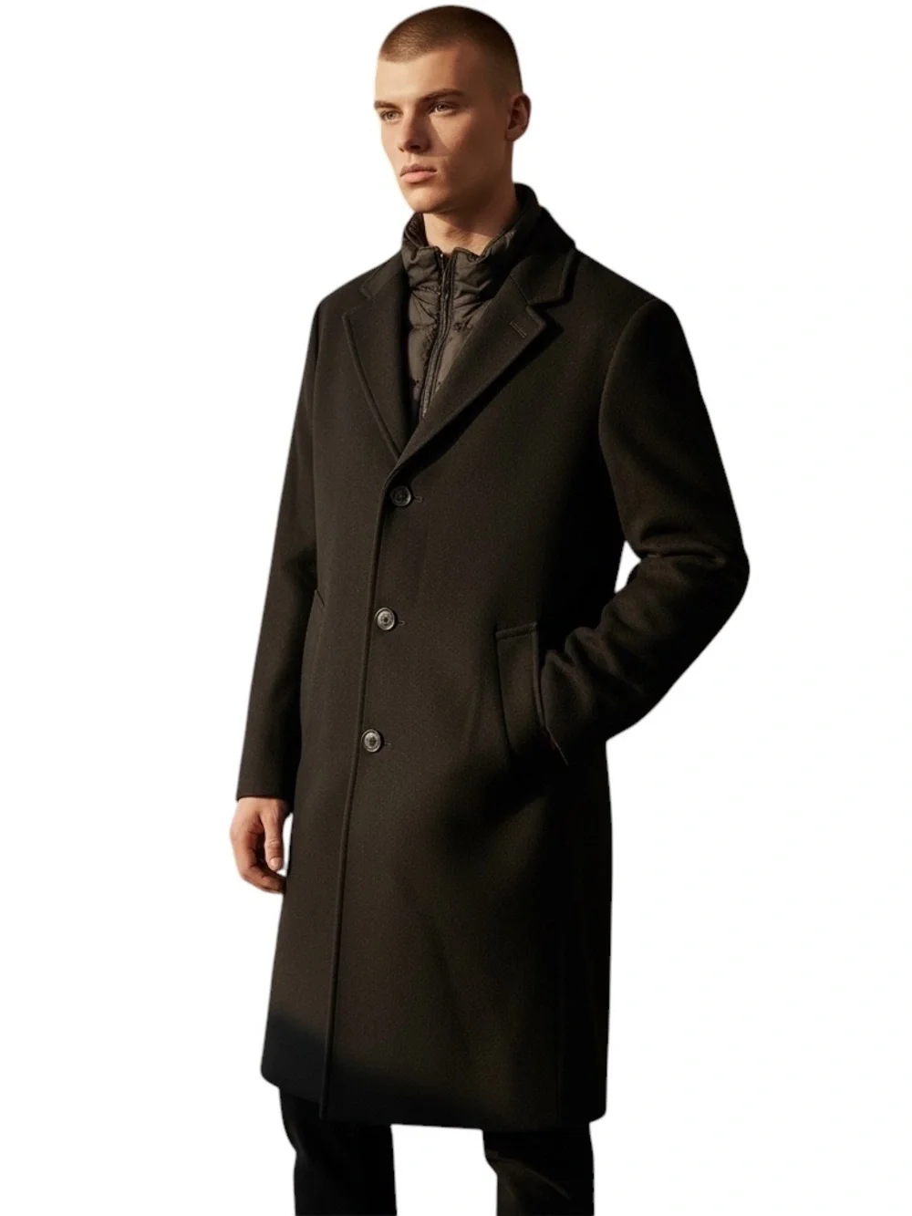 Hugo Boss Men's Black Wool Coat Size 38R Detachable Inner Rib